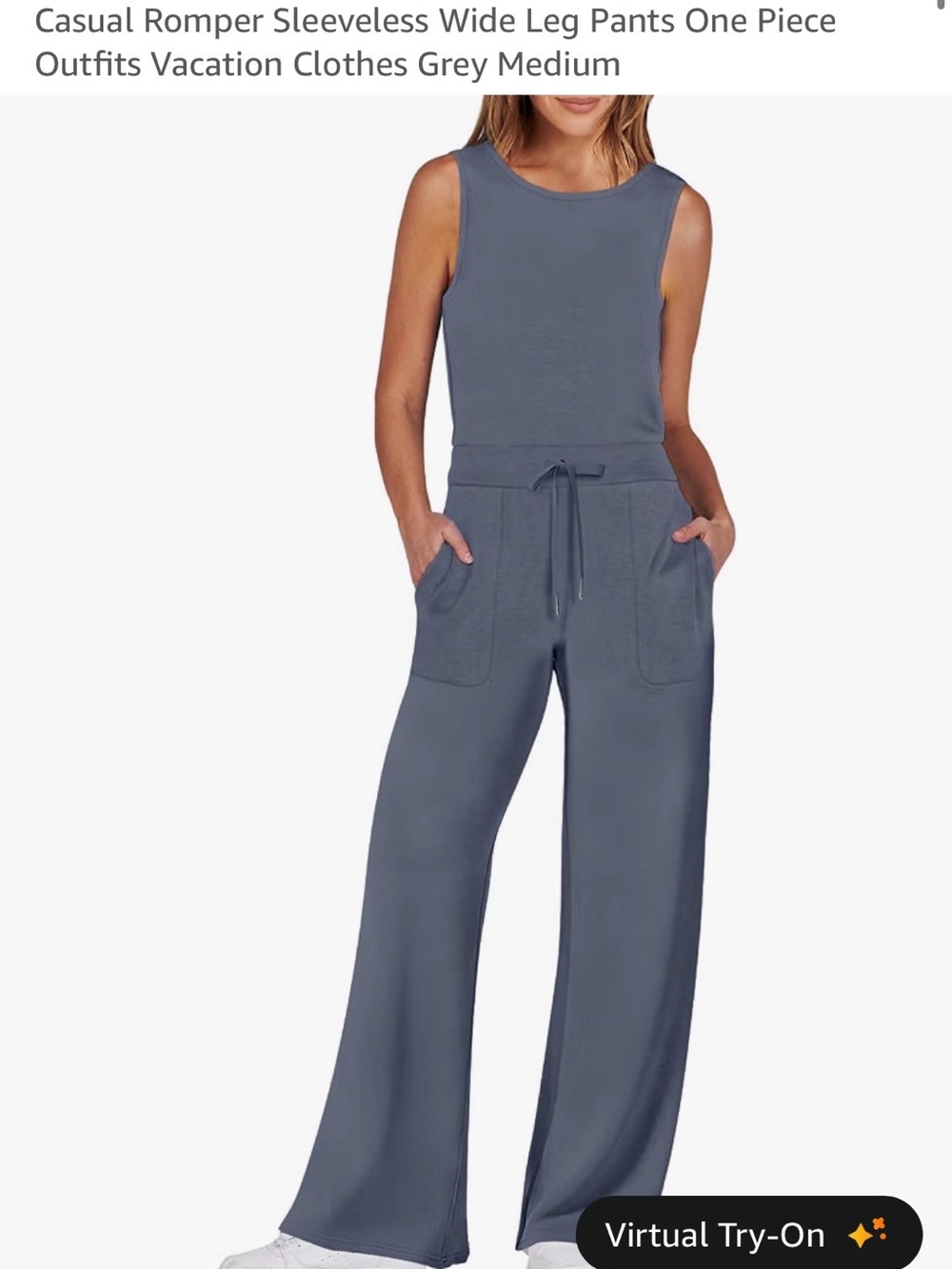 Sleeveless Wide Leg Romper in Gray/Blue